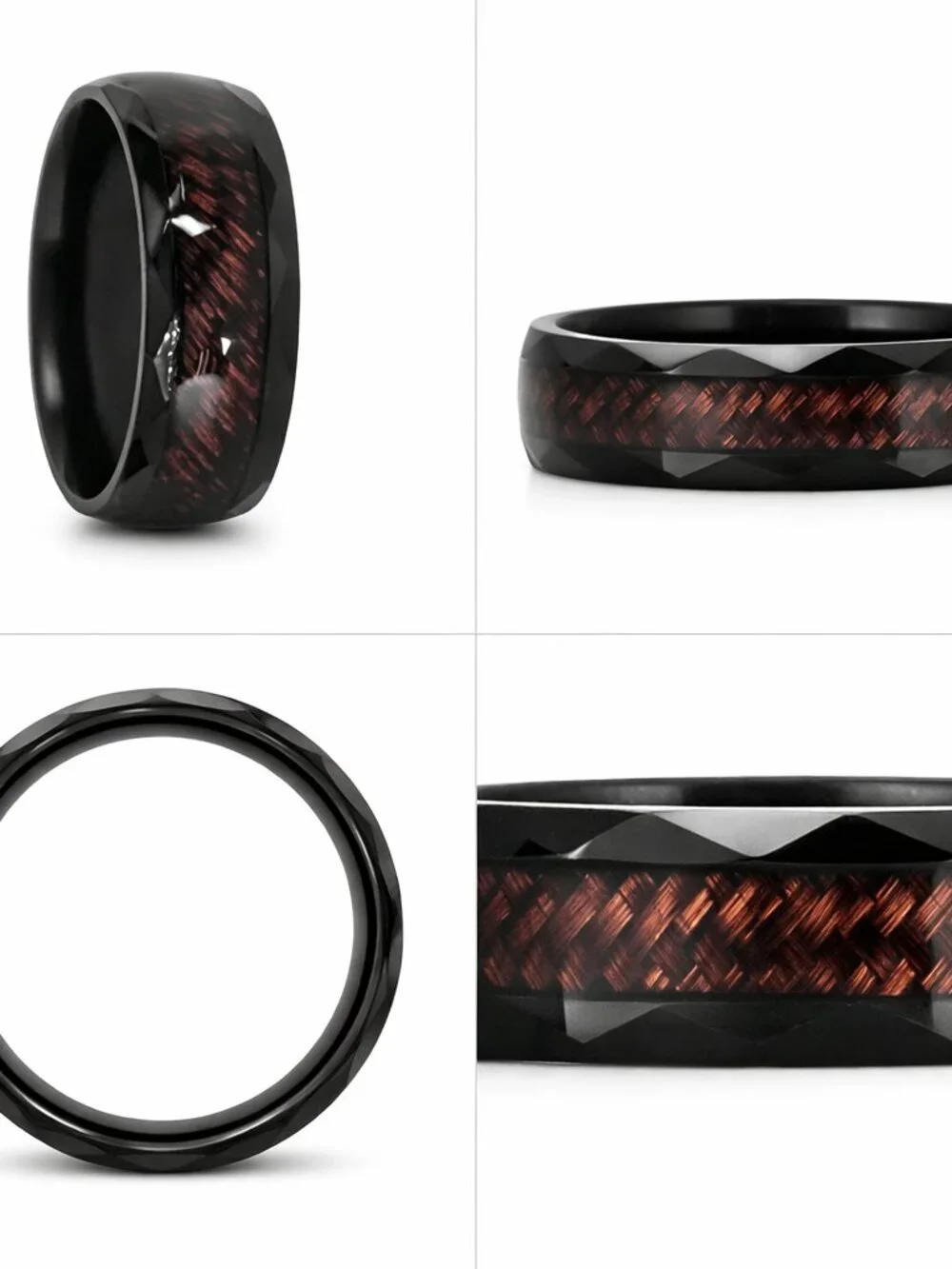Size 11 Brown Wood Grain Black 8mm Stainless Steel Wedding Band